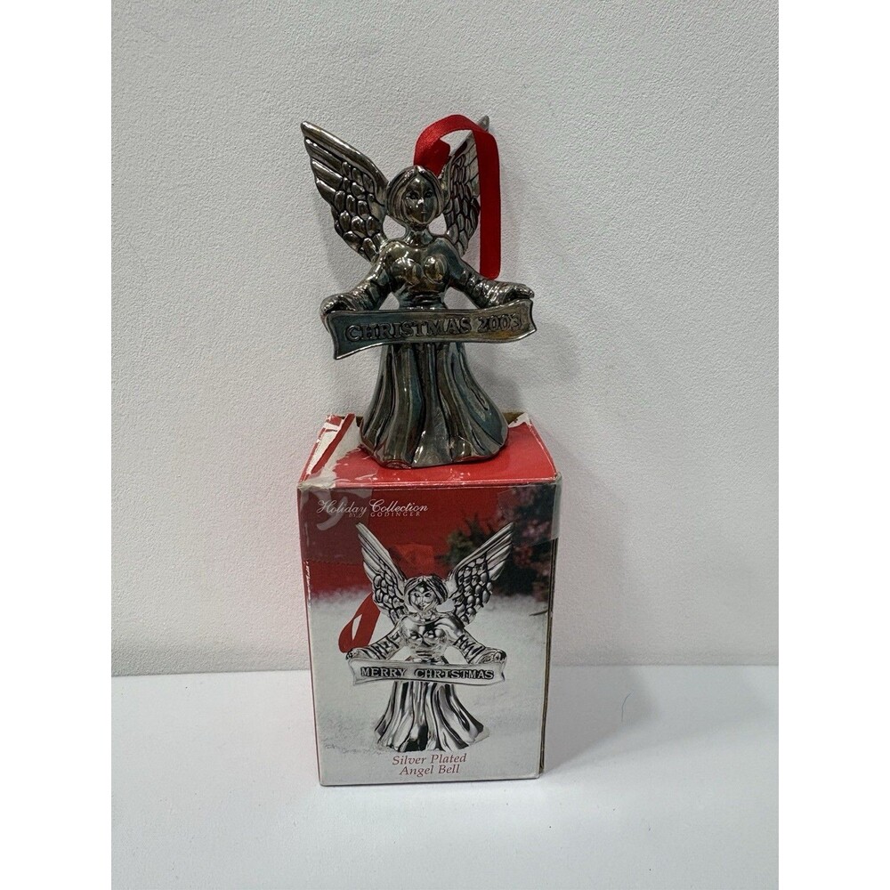 Vintage Godinger Angel Bell Christmas Ornament - 3.5"T 2003 Silver Plated
